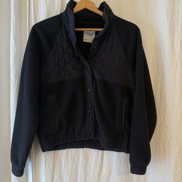Abercrombie Fitch Jacket Womens S Quilted Snap Buttons Fleece Preppy - Picture 1 of 9